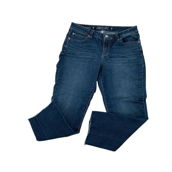Jennifer Lopez Denim Jeans Womens Size 8 Straight Capris Raw Hem Dark Wash Blue - Picture 3 of 10